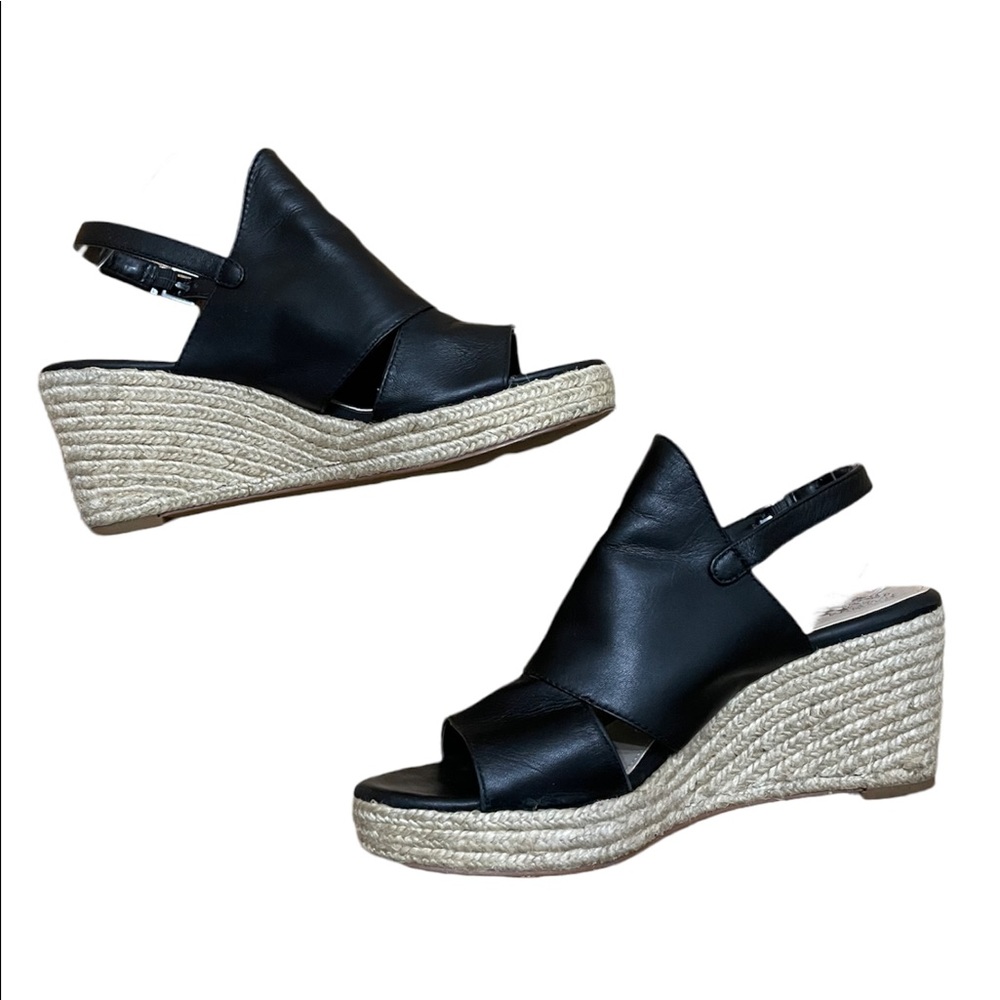 Vince Camuto Allana Black Leather Wedge Slingback Sandals